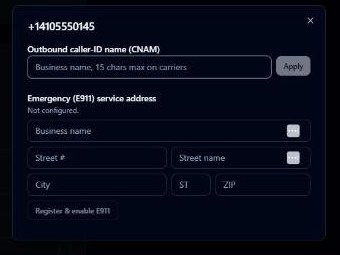 The caller ID and E911 dialog